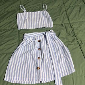 SHEIN Striped Blue and Cream Skirt Set